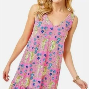 Lilly Pulitzer Pink Floral Print Sleeveless V-Neck Dress